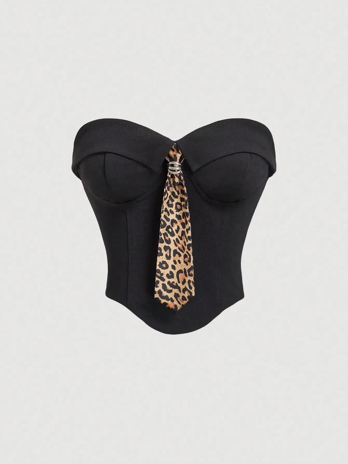 

Black Y2K Corset Top with Leopard Tie Detail for Fall/Winter, Homecoming, Going Out, Wedding