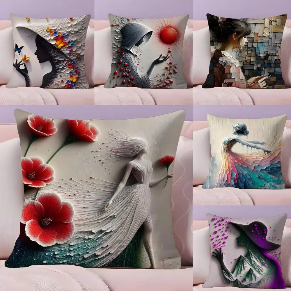 Figure Modern Art Cushion Cover Plush Fabric Soft Double-Sided Printed Sofa Warm Winter Home Gift Pillow Cover