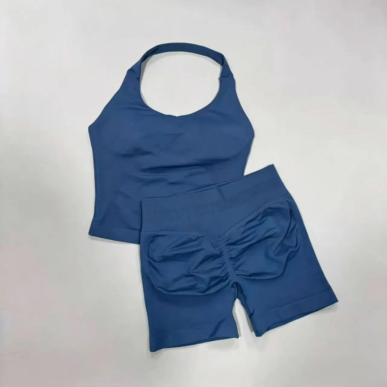 2 Pieces Sports Set Women Backless Tank Yoga Tops High Waist Scrunch Seamless Shorts Sport Gym Set Sportswear Workout Set