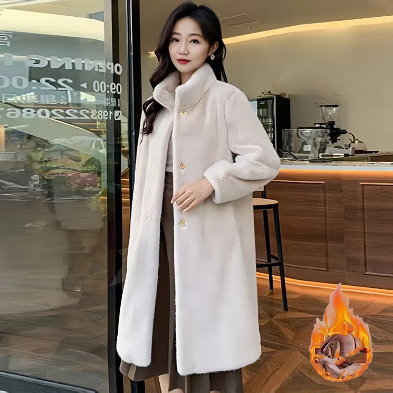 Faux Mink Fur Coat for Women,Single Breasted Jackets,O-Neck Overcoat,Female Clothes,Autumn,Winter,New,2025