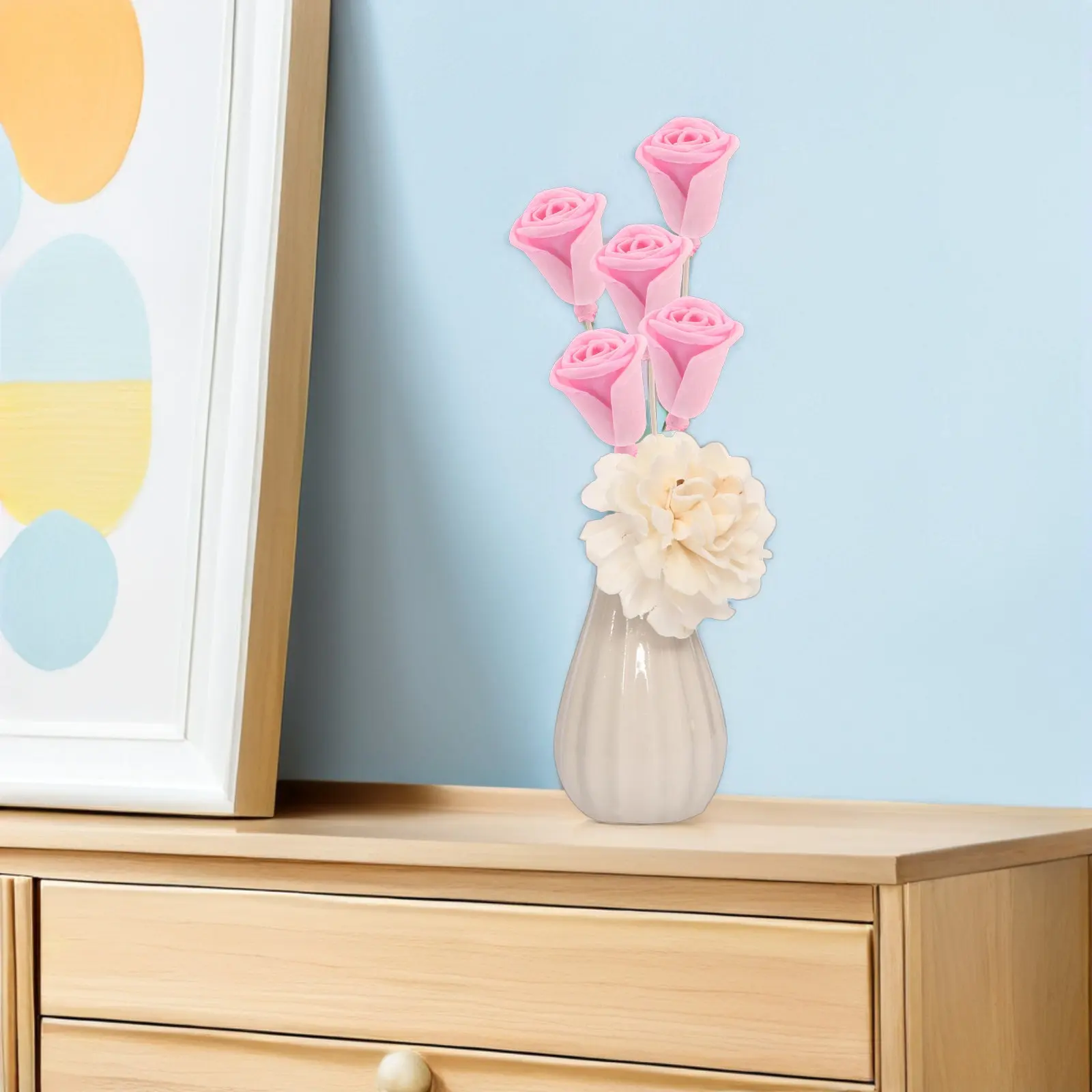 5Pcs Reed Diffuser Sticks Rose Scent Floral Decorative Aromatherapy Sticks Replacement Reeds for Home Office Bathroom