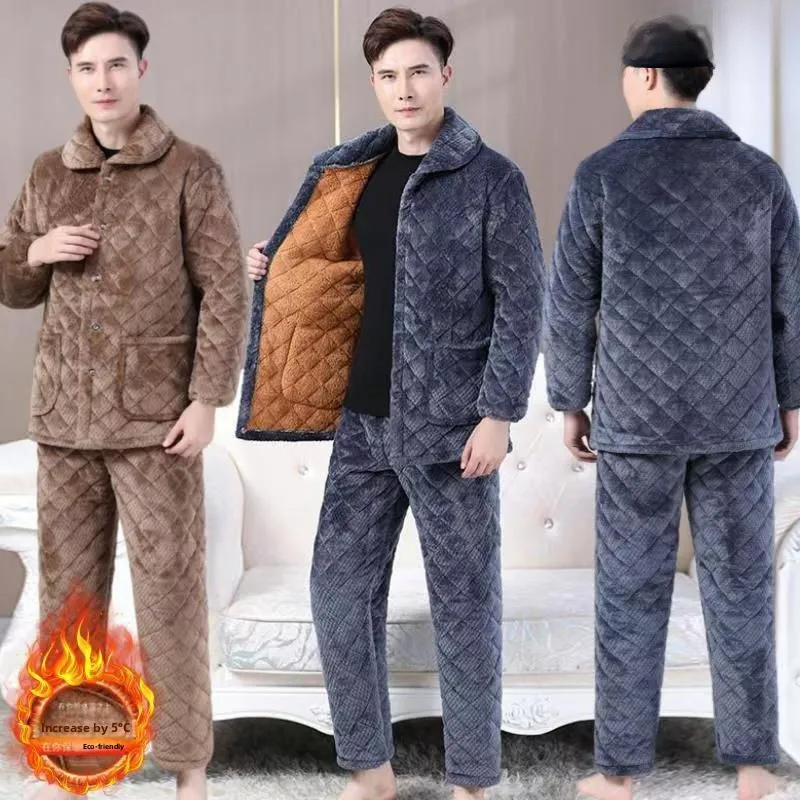 

Мужской зимний домашний костюм из утепленного кораллового хлопка: теплый комплект из двух предметов для холодной погоды