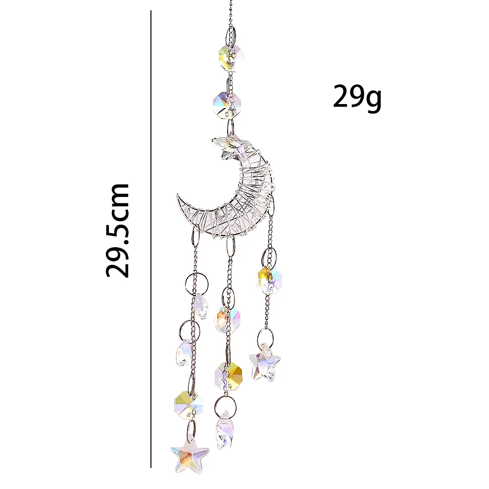 Moon Hanging Crystals Suncatcher Prism Wind Chimes Crescent Star Glass Bead Eye-catching Rainbow Maker Window Pendant Home Decor - view 6