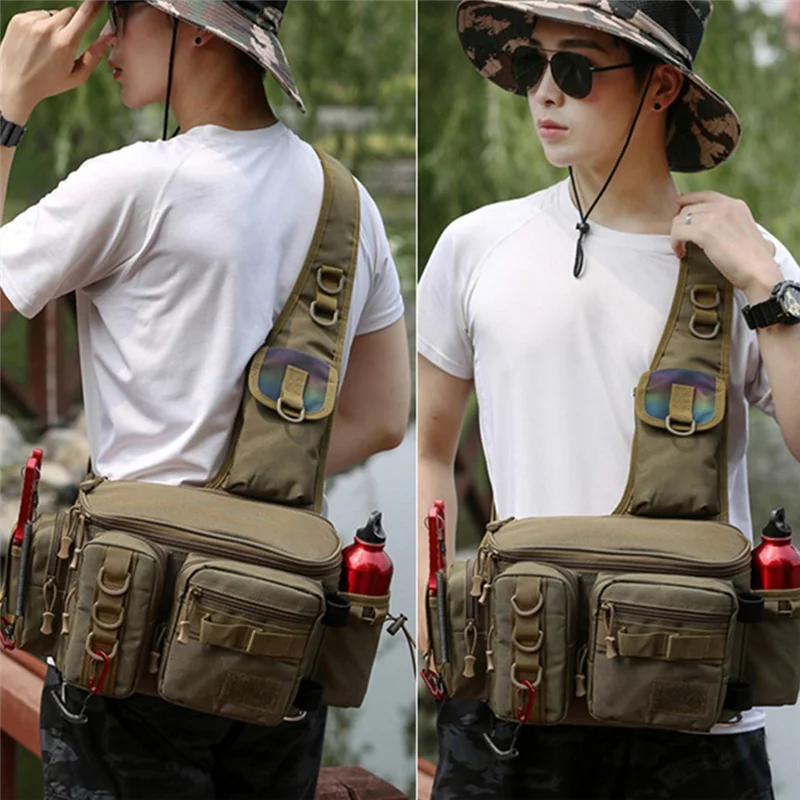 【SEE】Rucksack für Angelgeräte, Köderbox, Aufbewahrungstasche für Ausrüstung, Gürteltasche, Fliegenfischer-Rucksack mit Rutenhalter, Sling-Umhängetasche