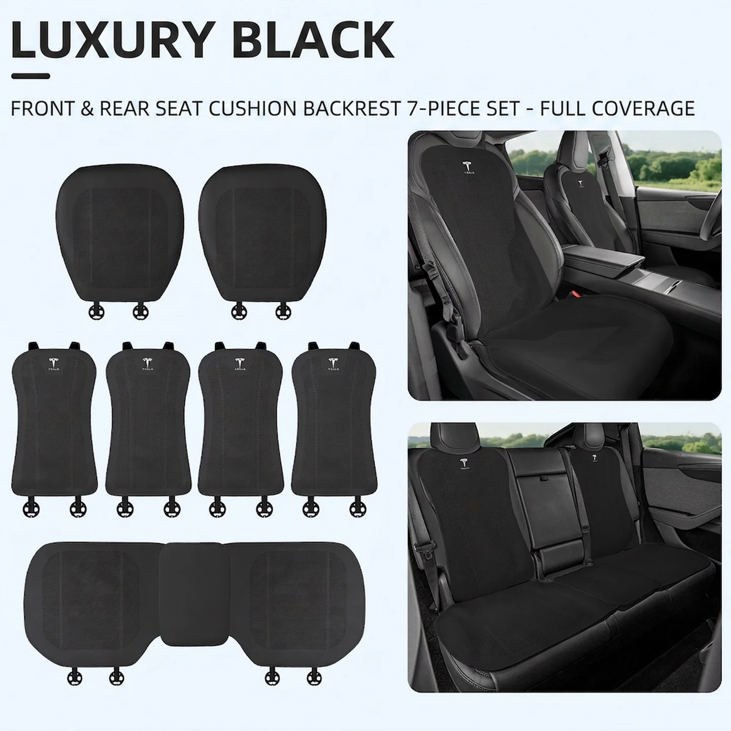 7pcs lychee Texture Car Seat Cushion Waist Breathable and Dirt Resistant Car Front and Rear Seat Protection Cover