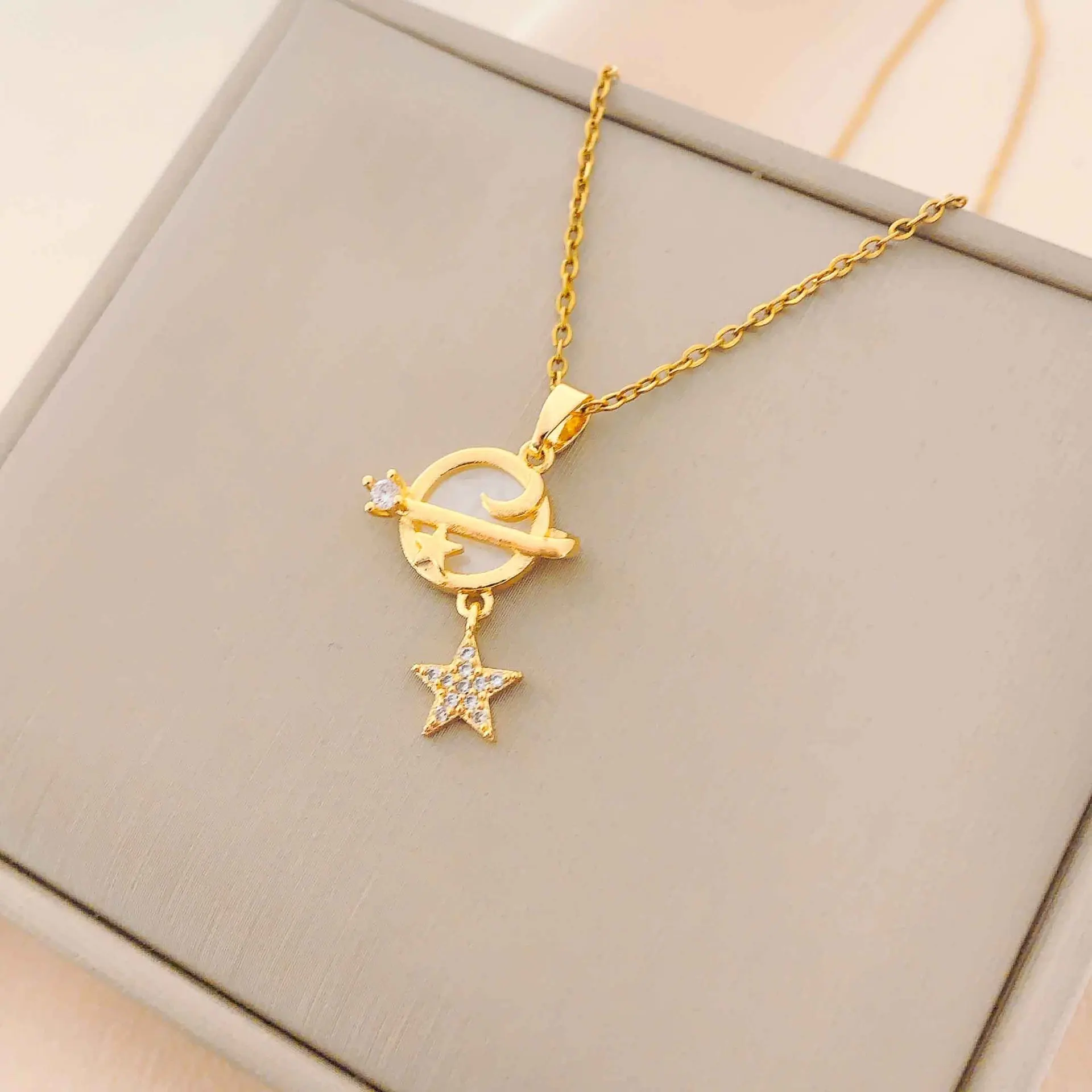 Exquisite Starry Sky Planet Light Luxurious Temperament Gorgeous Necklace Star and Moon Versatile Stainless Steel Clavicle Chain