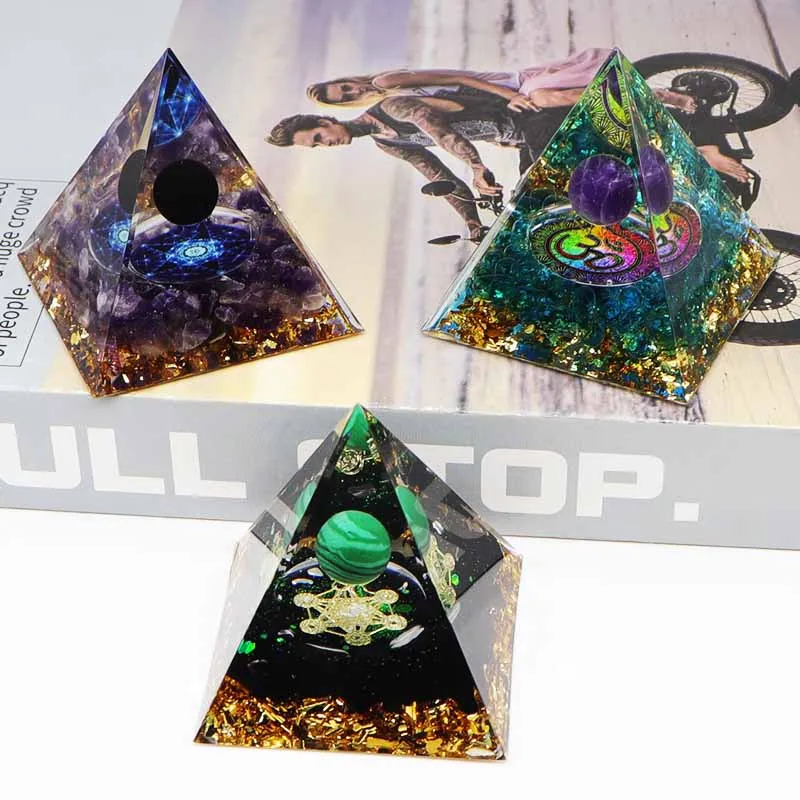 Orgonite Pyramid Stone And Crystals Energy Amethyst Reiki Chakra Multiplier Meditation Craft Trinket Home Decoration Gifts