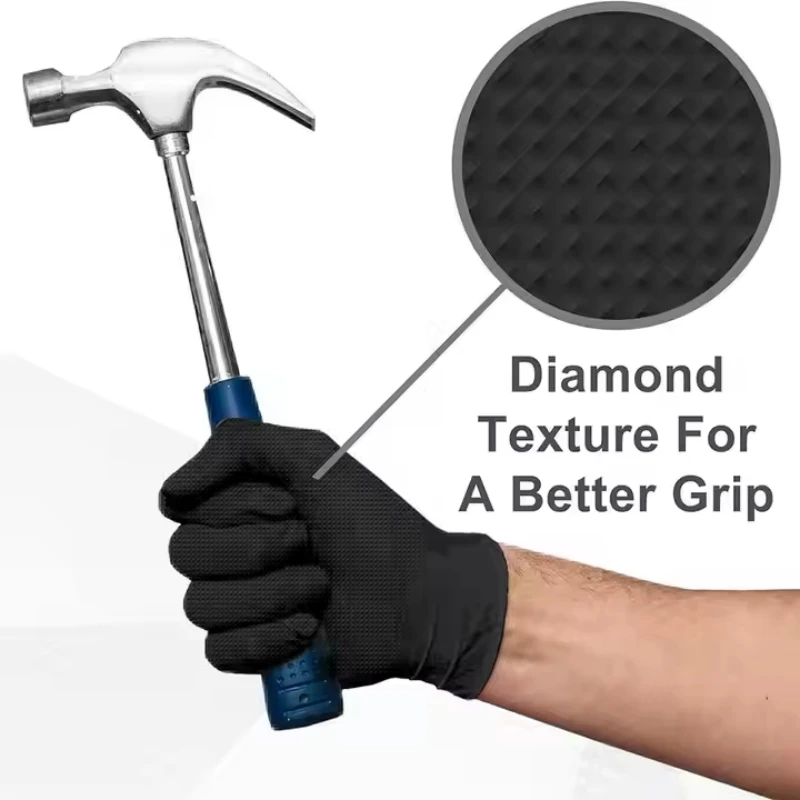 30/50PCS Black Nitrile Gloves Disposable 8Mil Thick Heavy Duty Industrial Safety Gloves Diamond Textured Mechanics Work Gloves