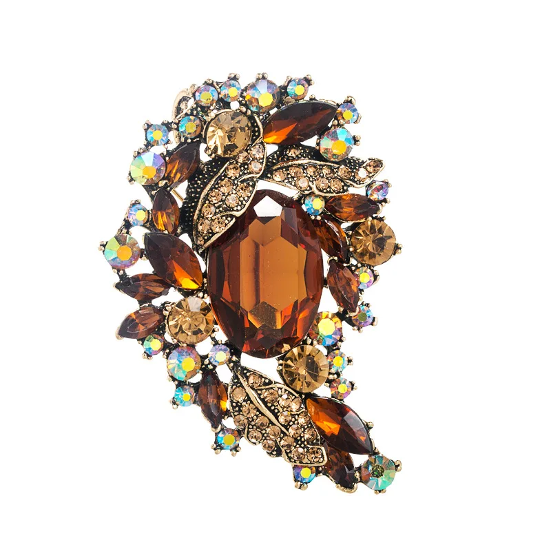 SKEDS Exquisite Women Large Rhinestone Glass Brooches Pins Luxury Crystal Shiny Decoration Party Banquet Badges Corsage Pin