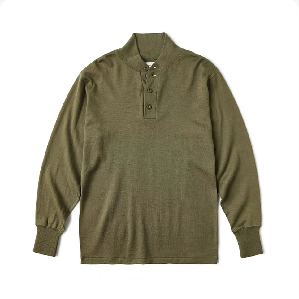 Bronson OG-208 Merino Wool Jungle Sweater Henley Collar Long Sleeve Knit T-Shirt