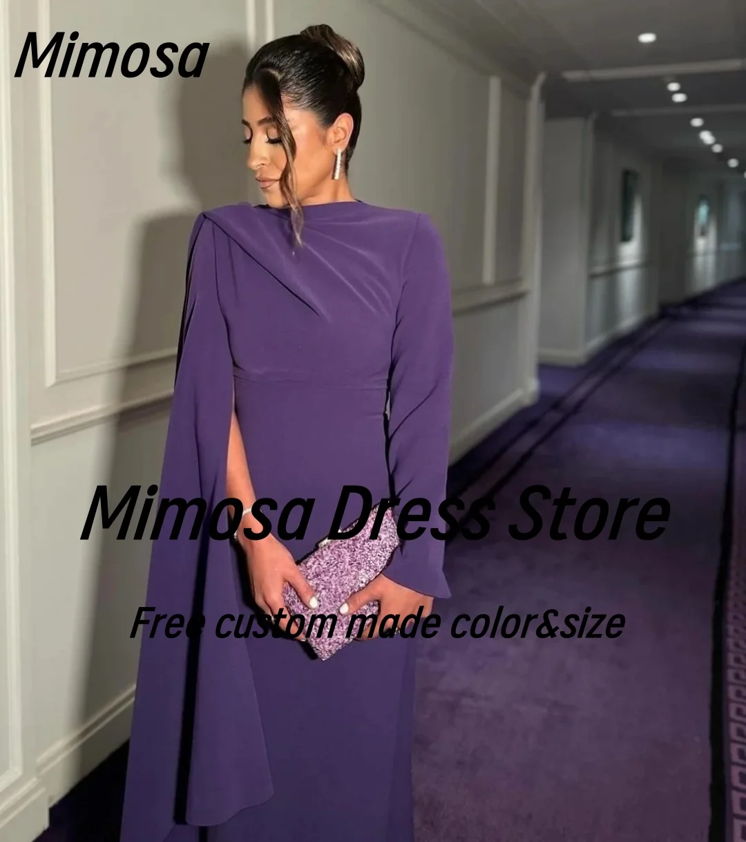 Mimosa Saudi Arabia Women Prom Dresses Long Sleeves Evening Party Dress Zipper Back Vestidos De Fiesta Customized