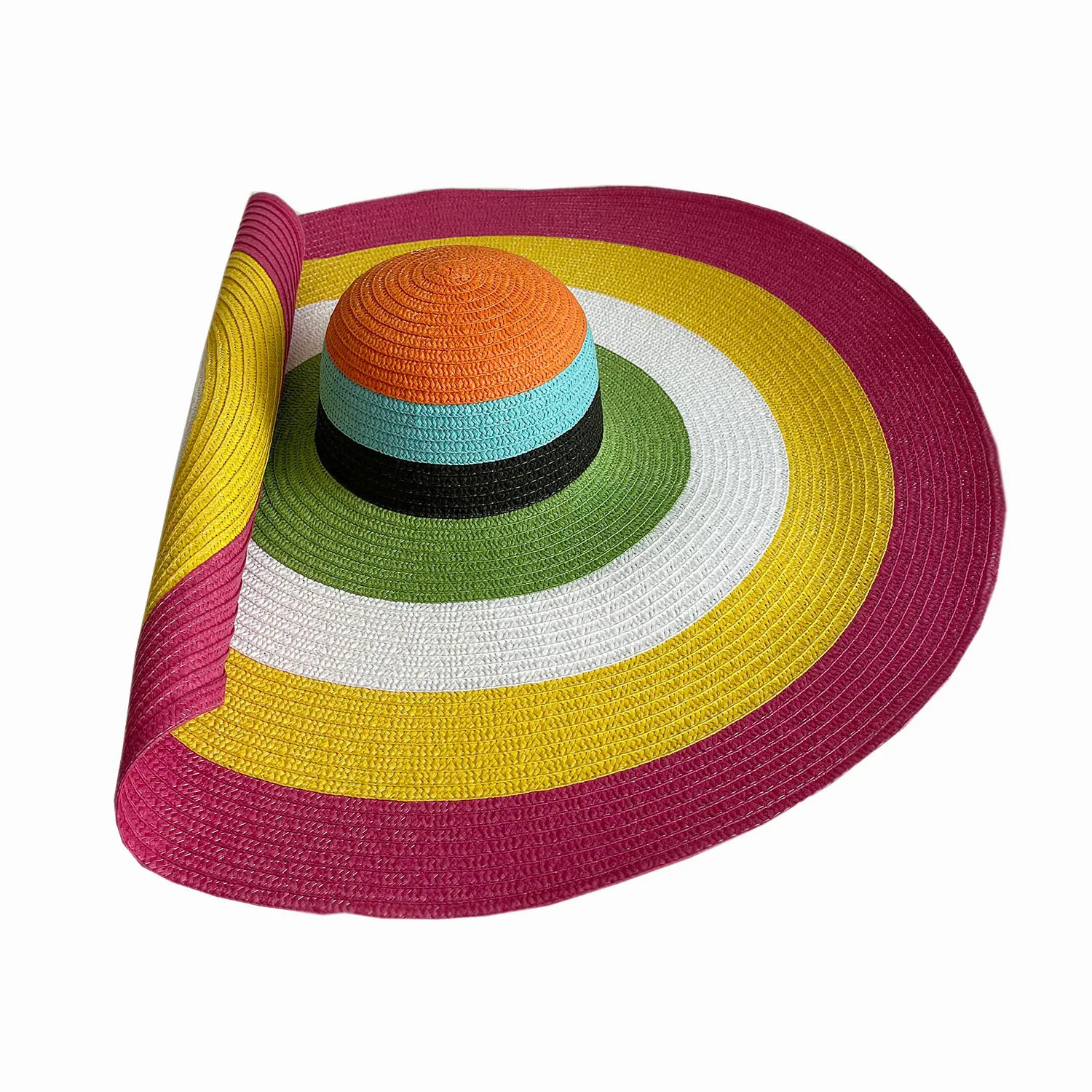 60CM Diameter Big Brim Hat Women\'s Sunshade Sun Hat French Men Women Beach Travel Straw Hat Summer Foldable Sun Hat Wholesale