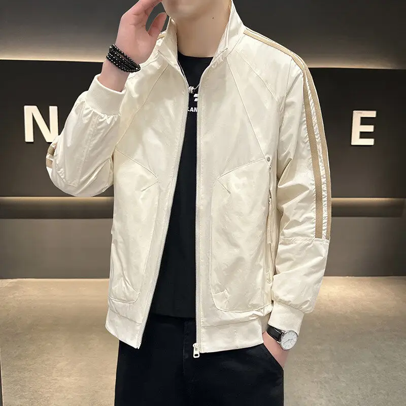 

Simple Pure Color Men's Jaet Loose Fit Stand Collar Casual Versatile Spring Autumn Polyester Faion Urban Sle Coat