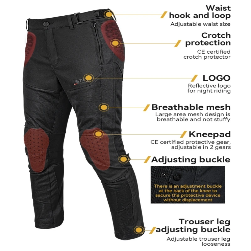 Star Field Knight New Motorcycle Riding Men's Pants Summer Mesh Breathable Black Motorbike Cycling Trousers With Protective Gear