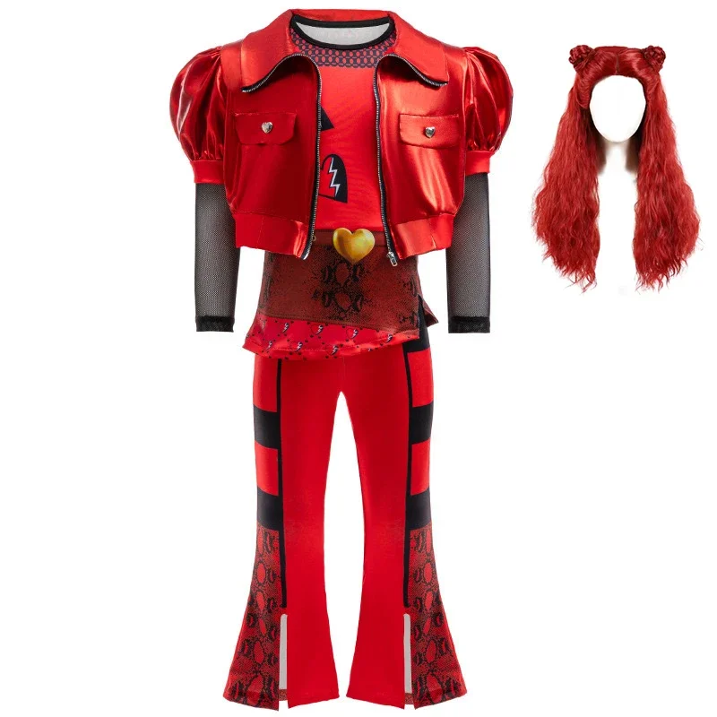 Descendants 4 Children's Halloween Cosplay Costume Girls Red Heart Leather Long Sleeve Suit Carnival Birthday Stage Costumes