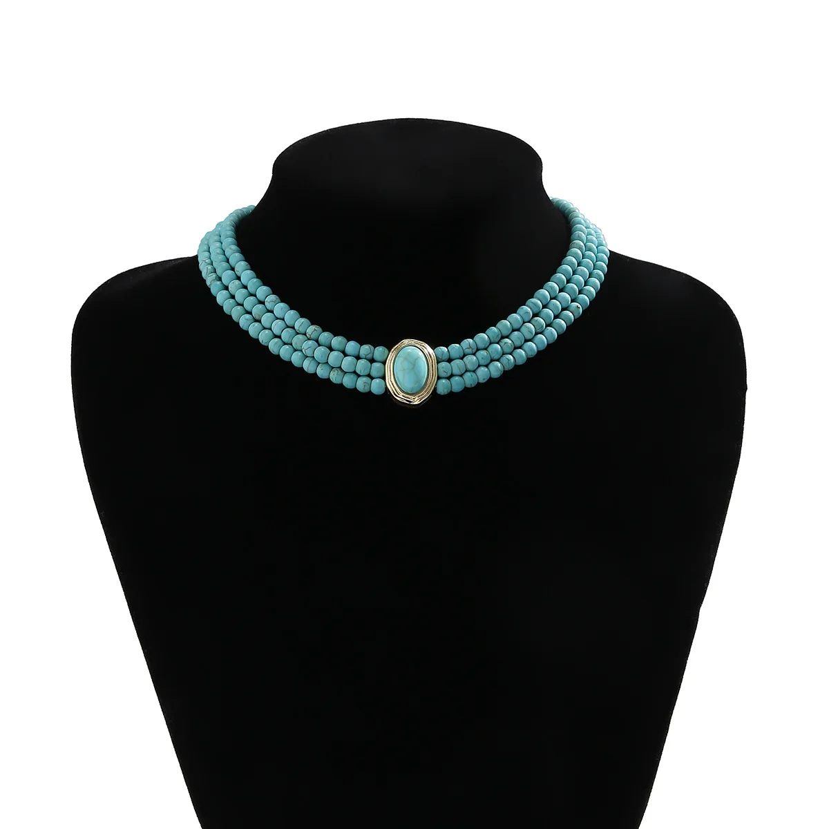 Turquoise Beaded Necklace - Dainty Layered Chain Gemstone Choker - Trendy Jewelry Gift for Women Birthday Banquet Holiday Gift