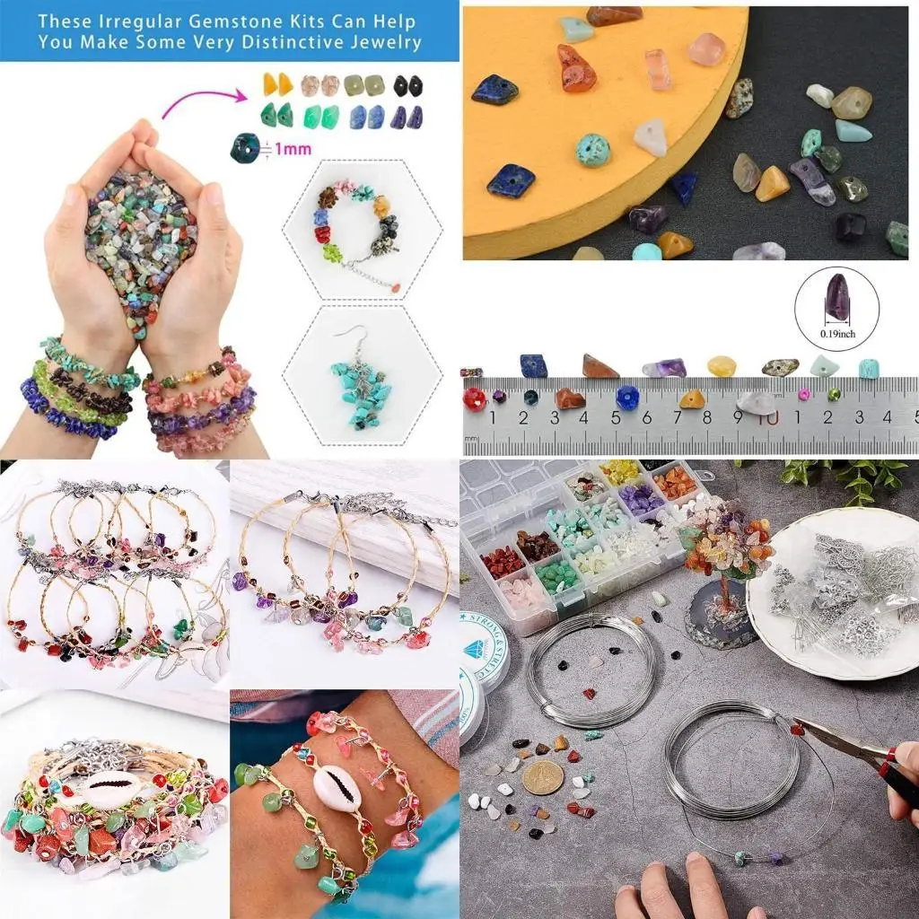 1 Set Natural Irregular Gemstones Beads with Jump Rings Ear Hooks Scissors Lobster Clasps for DIY Jewelry Making