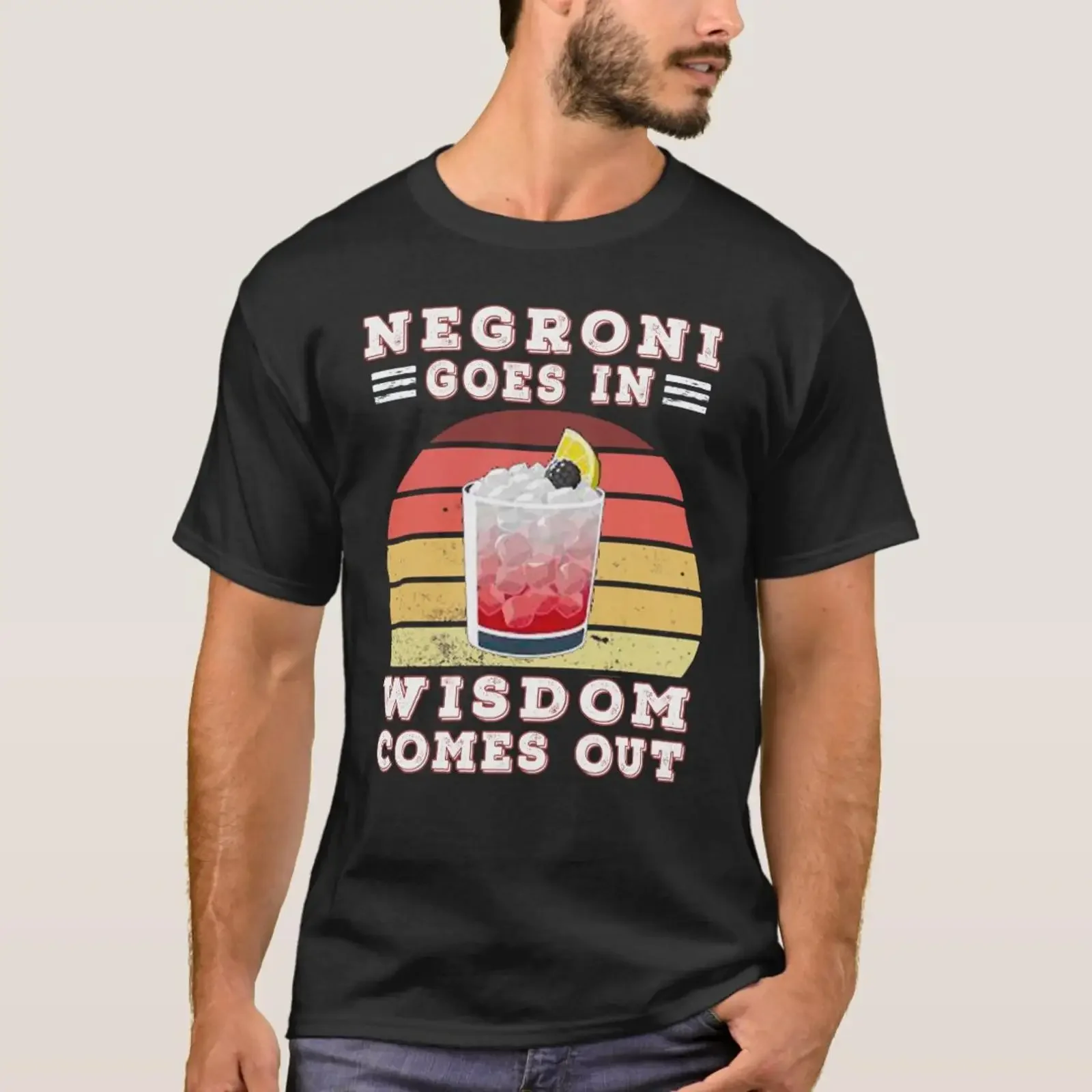 Negroni goes in wisdom comes out T Shirt vintage Washed streetwear Top For Everyday Wear Versatile Casual Stylish graphic