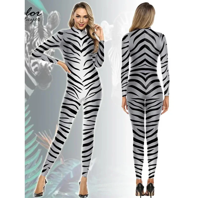 اللون تأثيري زيبرا حللا زي هالوين تأثيري حلي يتوهم حفلة كرنفال الحيوان الملابس Zentai دعوى الكبار Catsuit الزي