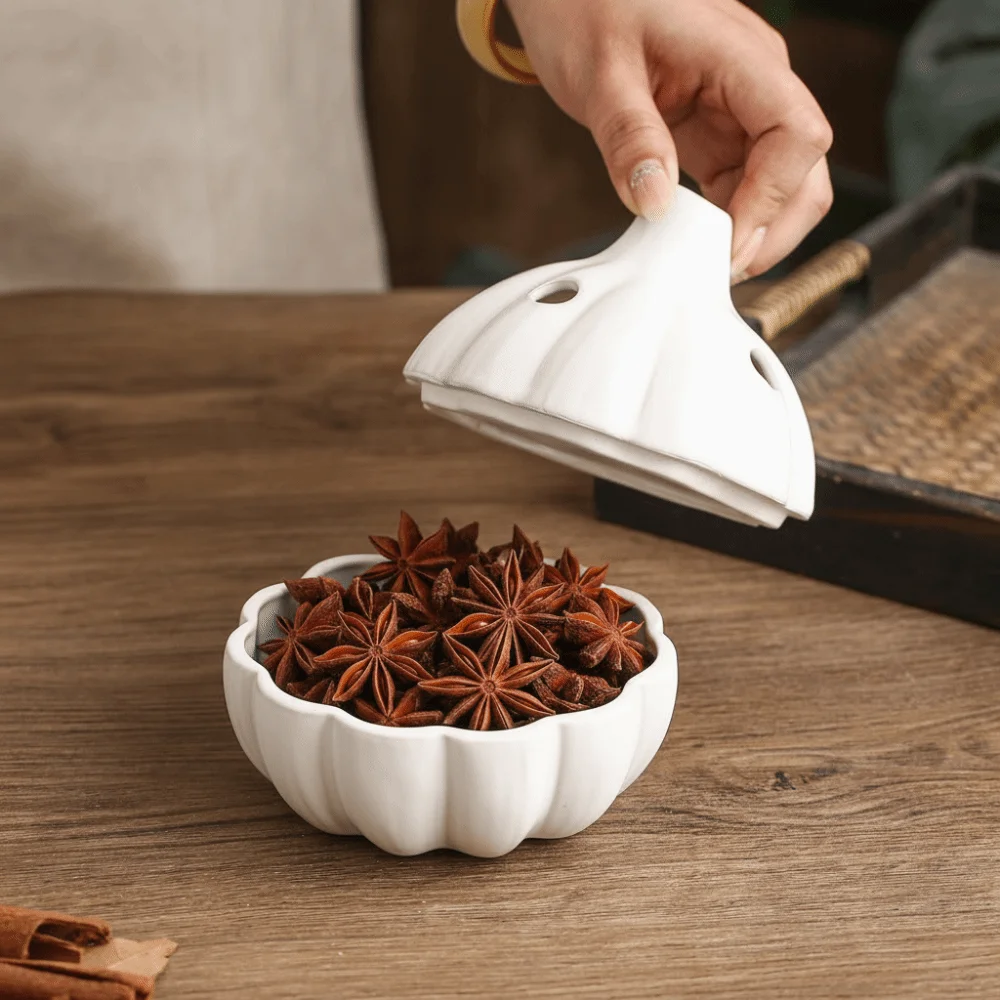Ceramic Ginger and Garlic Storage Jar Well-ventilated with Lid Ginger Storage Box Hollow Garlic Shaped Garlic Storage Tank