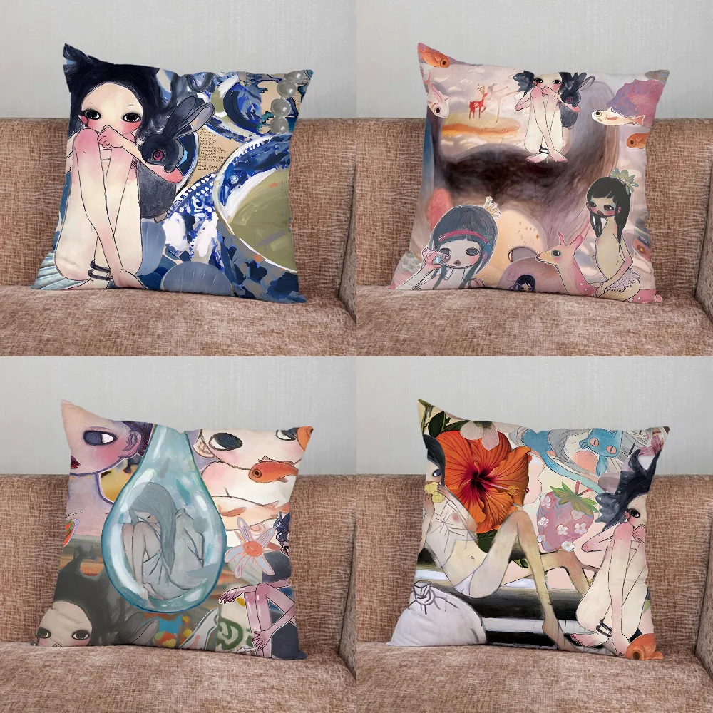 Aya Takano Japanese Painter Pillow Case For Home Bedroom Car Office Decoration Living Room Sofa Cushion Cover Suitable