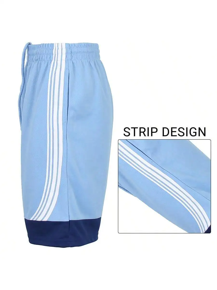 

Mens Sporty Striped Shorts With Elastic Waist And Side Pockets