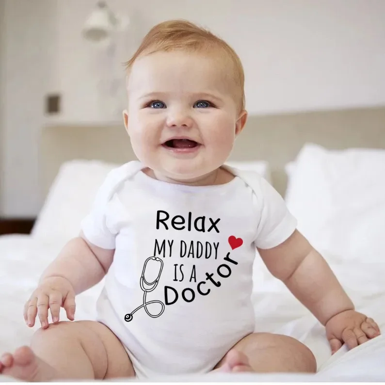 My Daddy Is a Doctor Baby Cotton Bodysuit Infant Toddler Clothing Short Sleeve Jumpsuit for Boys and Girls