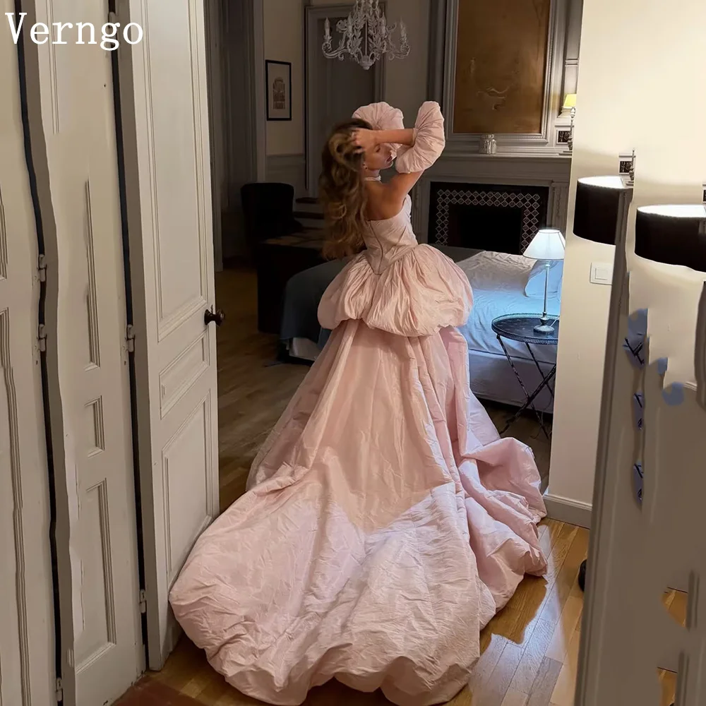 فستان سهرة من الكريب الوردي من Verngo على شكل قلب على شكل حرف A فساتين حفلات مطوي سويب تراين لحفلات أعياد الميلاد والمشاهير حسب الطلب #1