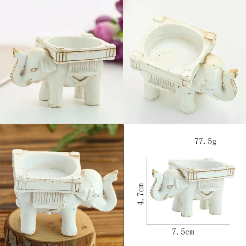 

Retro White Elephant Candle Holder Resin Tealight Holder Good Luck Elephant Statue Home Decor Aromatherapy Candlestick Gift