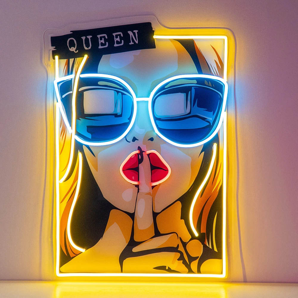 cartoon girl in sunglasses led neon sign light sala de estar wall decor neon signs luzes personalizadas bar clube home decoracoes 01