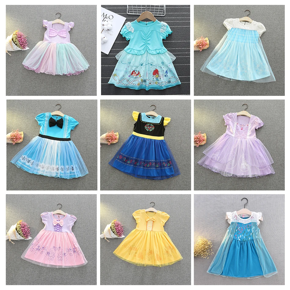 

Girls summer Cotton Dress Disney Princess Same Daily Clothing Baby Soft Breathable Mesh Gown Suitable for 1-6 Years Old