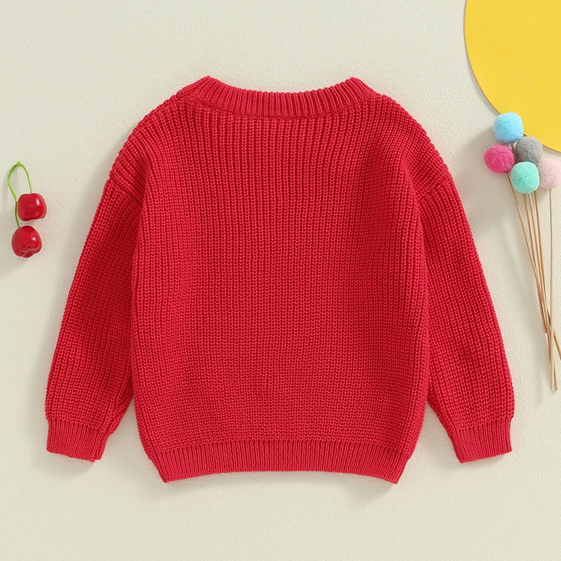 VISgogo 0-3 Years Baby Girl Christmas Sweaters Classic Long Sleeve Letter Embroidery Knit Pullover Toddler Fall Winter Tops