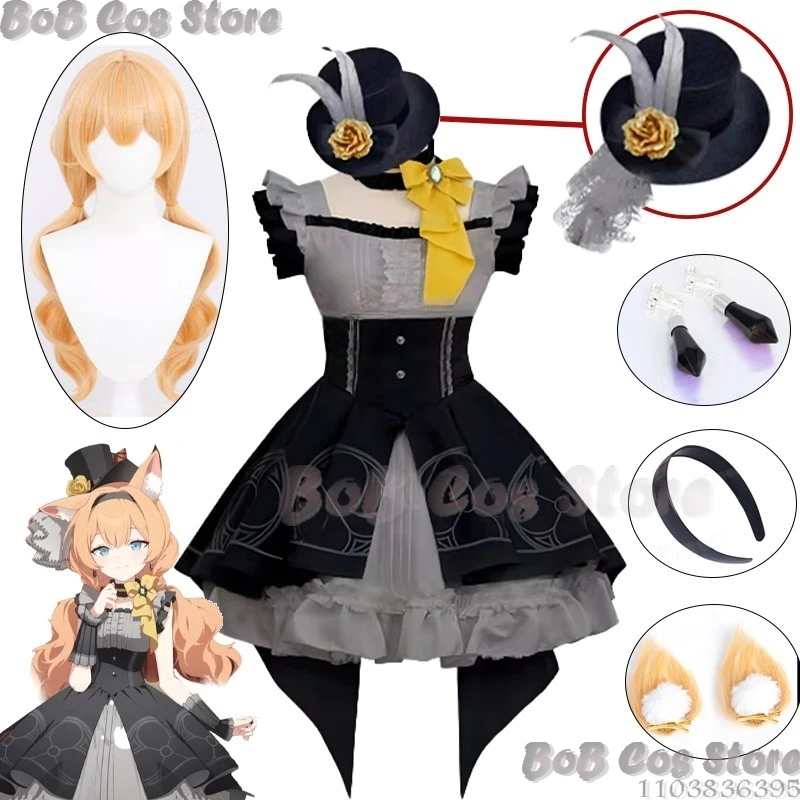 Iochi Mari Game Blue Archive Cosplay Costume Lolita Dress Black Uniform Wig Ears Hairband Women Halloween Roleplay Customized