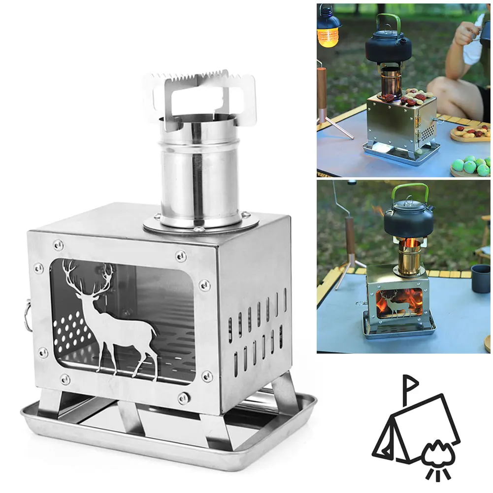 Camping Wood Stove Stainless Steel Fire Wood Heater High Temperature Resistant Mini Firewood Burner for Outdoor for Stay Warm