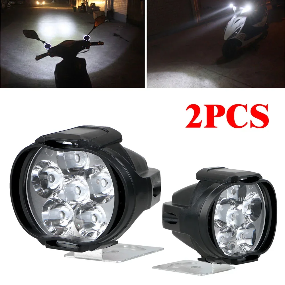 Faro delantero de 2 piezas para motocicleta, luz blanca superbrillante de 6000k, 6 LED, foco antiniebla de 12V para Scooters