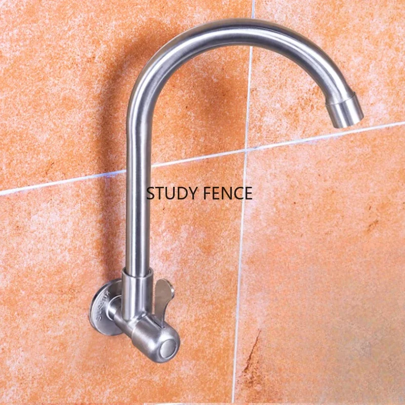 1pc Stainless Steel 4-point Wall Mounted Faucet Single Cold Water Faucet Kitchen Rotatable Faucets Kitchen Faucet Accessories