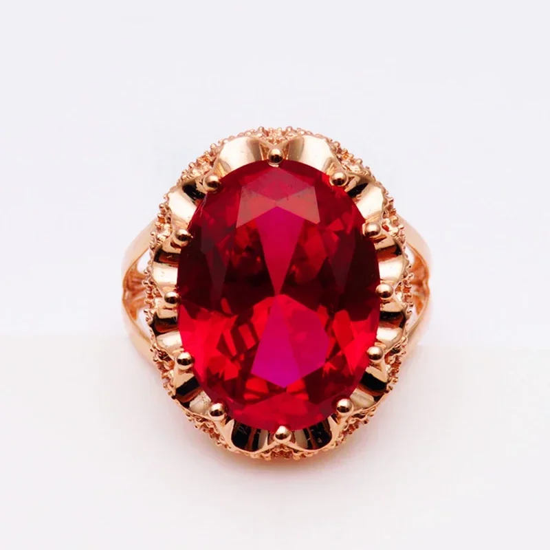 Court Style New in Plated  Rose Gold Inlaid Oval Ruby Rings for Women Creative Classic Jewelry Opening