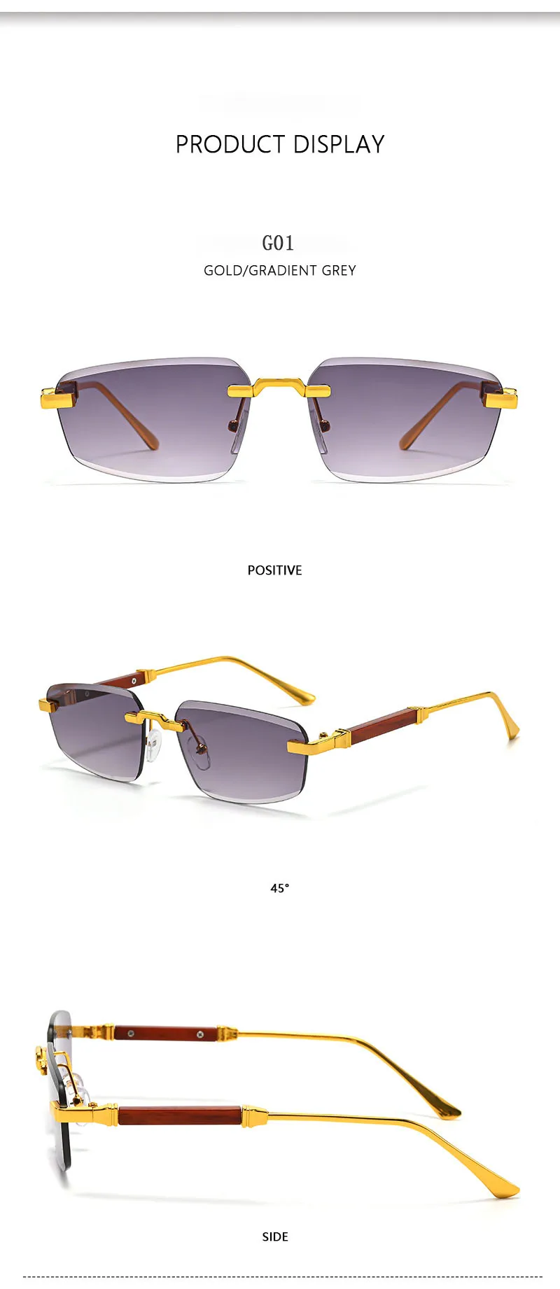 2026 Holz Randlose Sonnenbrille Frauen Trendy Sonnencreme Vintage Sonnenbrille Männer Urlaub Mode Gläser Lentes De Sol Mujer Okulary – Detail 12