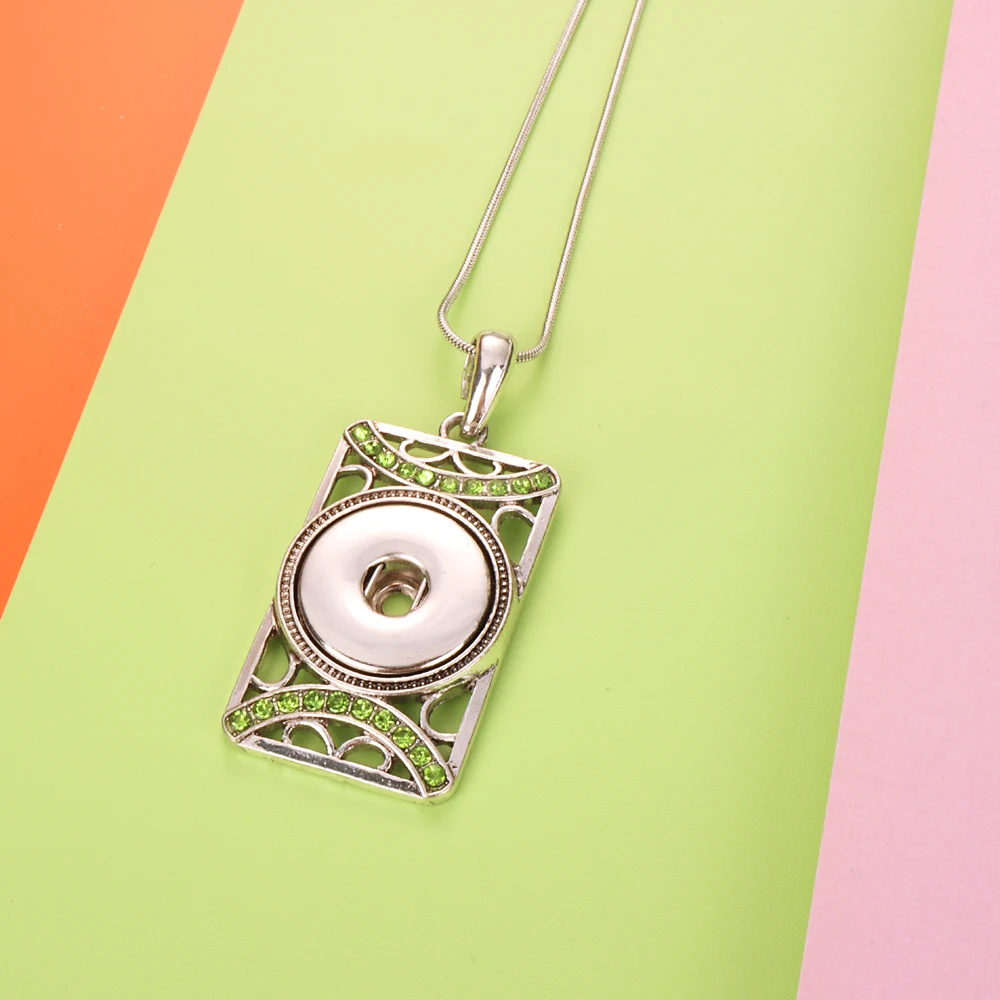 The Rectangle Pendant Rhinestone Geometry Interchangeable Necklace 026 Fit 18mm Snap Button Charm Jewelry For Women Gift