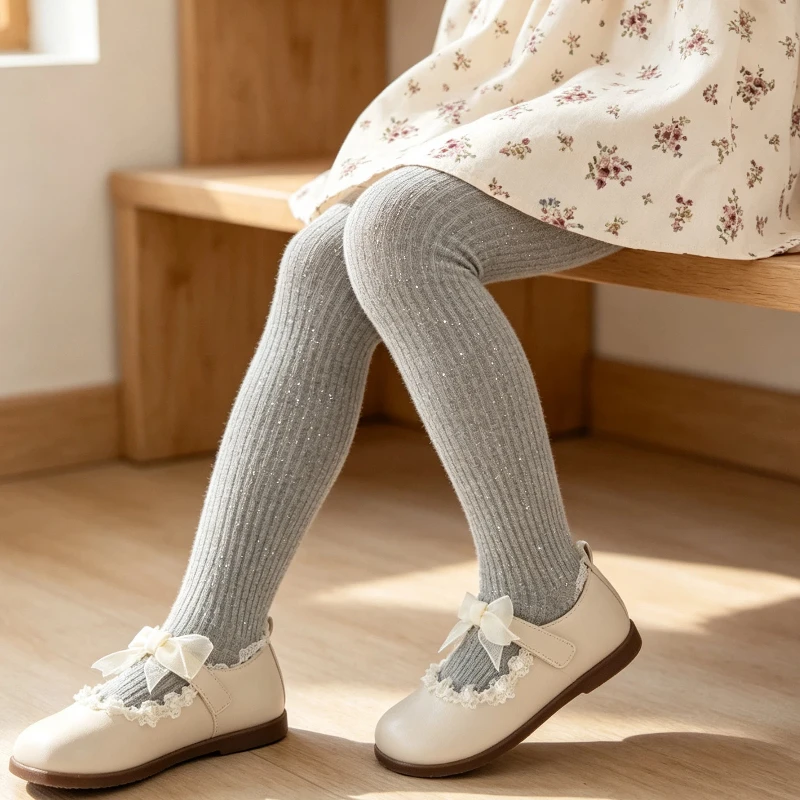 Sparkly Kawaii Girls Pantyhose Elegant Solid Base Full Twinkling Hot Fix Rhinestone Starry Sky Soft Elastic Anti‑Pilling Tights