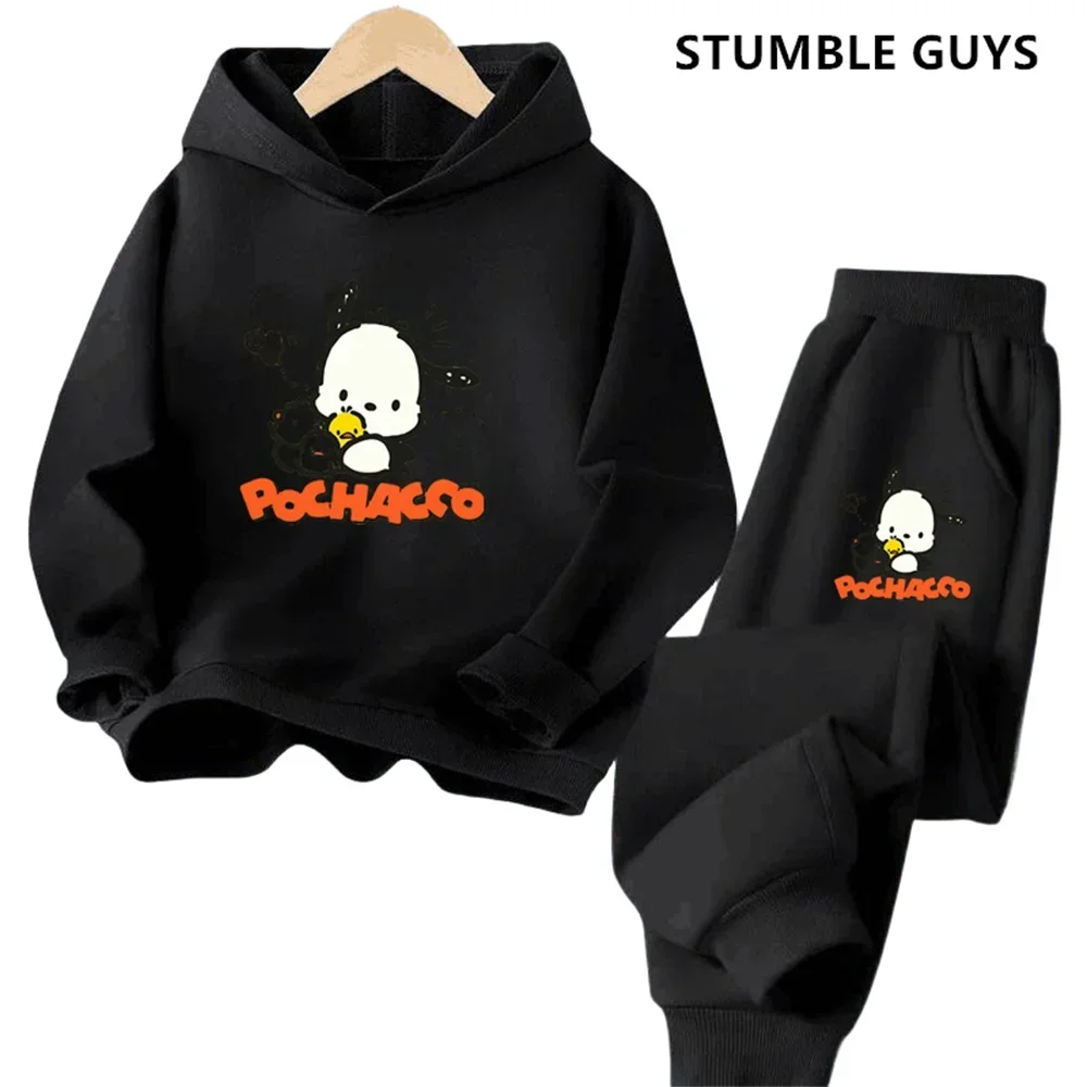 Fahion Pochacco Trucksuit Cartoon Boys and Girls 3-14 Years Old Kawaii Street Casual Sweatshirt Children's Sports Hoodie Set