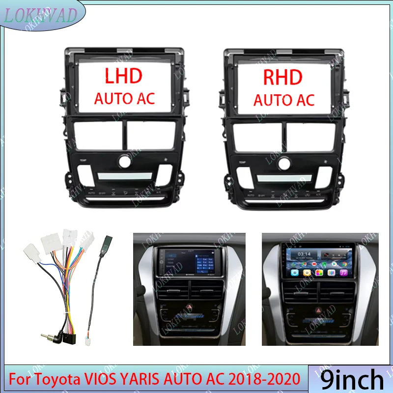 9 Inch Car Frame Fascia Adapter Android Radio Dash Fitting Panel Kit For Toyota VIOS YARIS AUTO AC 2018-2020