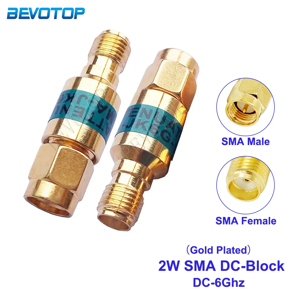 

1Pcs 2W DC-6GHz DC-Block SMA Male Plug to SMA Female Connecotr 50ohm Gold plated RF Coaxial Block SWR≤1.2 DC blocker Connector