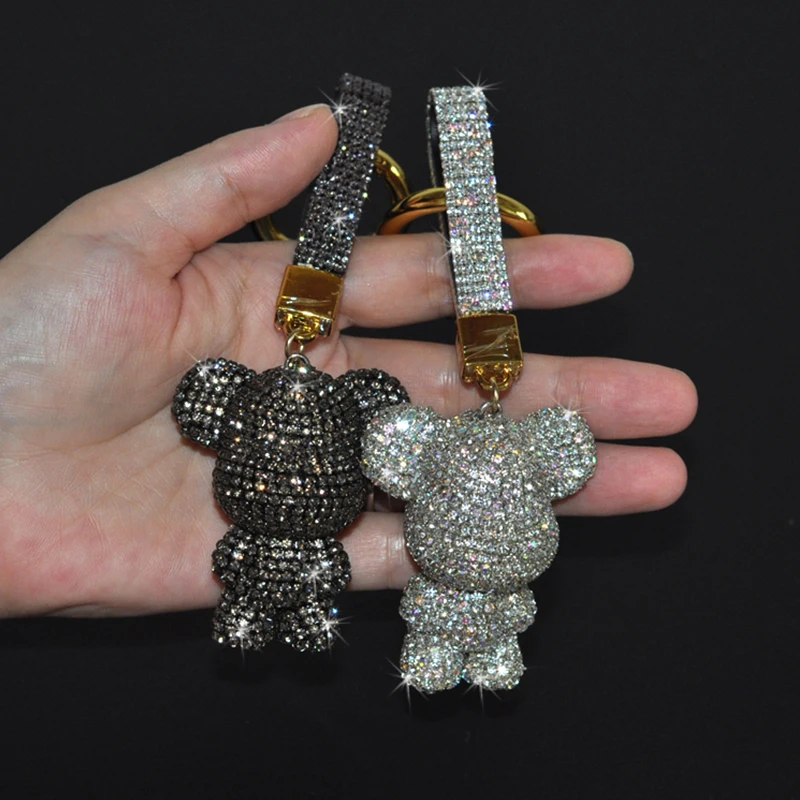 

Rhinestone Cute Bear Keychain Couple Keychain Anti-lost Pendant Bag Pendant Leather Strap Car Key Ring Jewelry Girl Gift