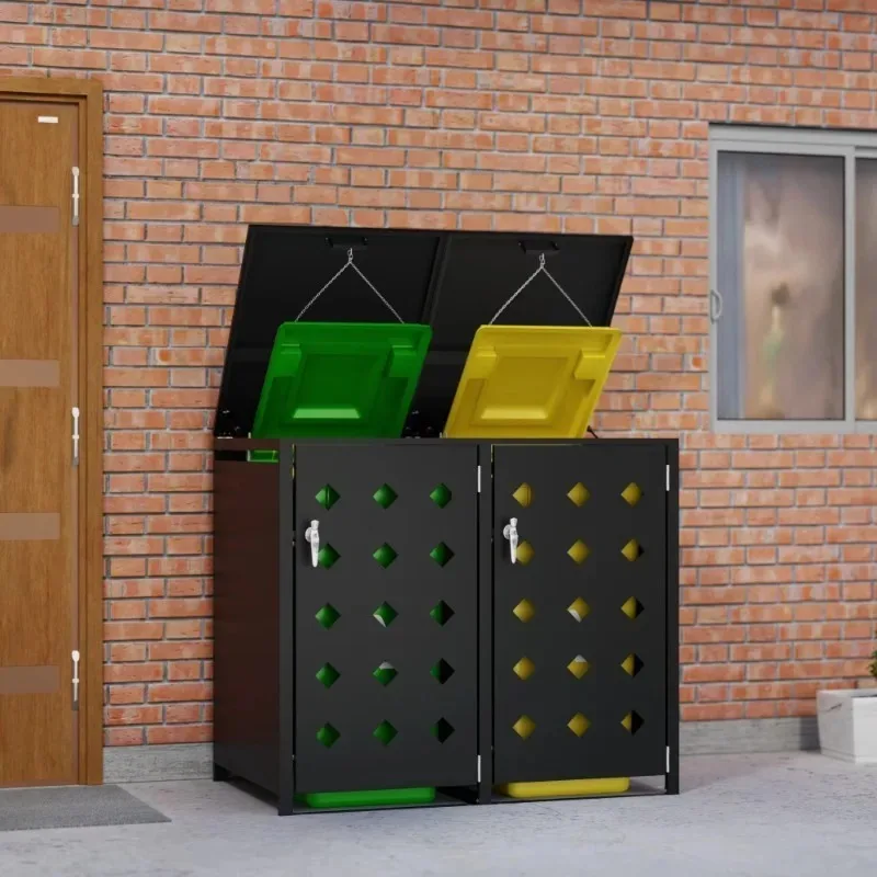 

Durable Triple Wheelie Bin Storage Cabinet Expandable Garden Garbage Can Shed Outdoor Rubbish Bin Housing with Bin Cover