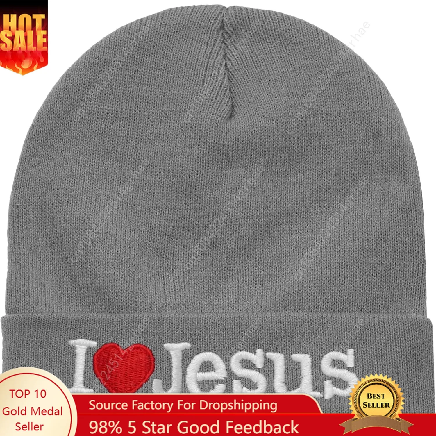 

I Love Jesus Beanie Hat Ski Cap All Seasons Embroidered Solid Color