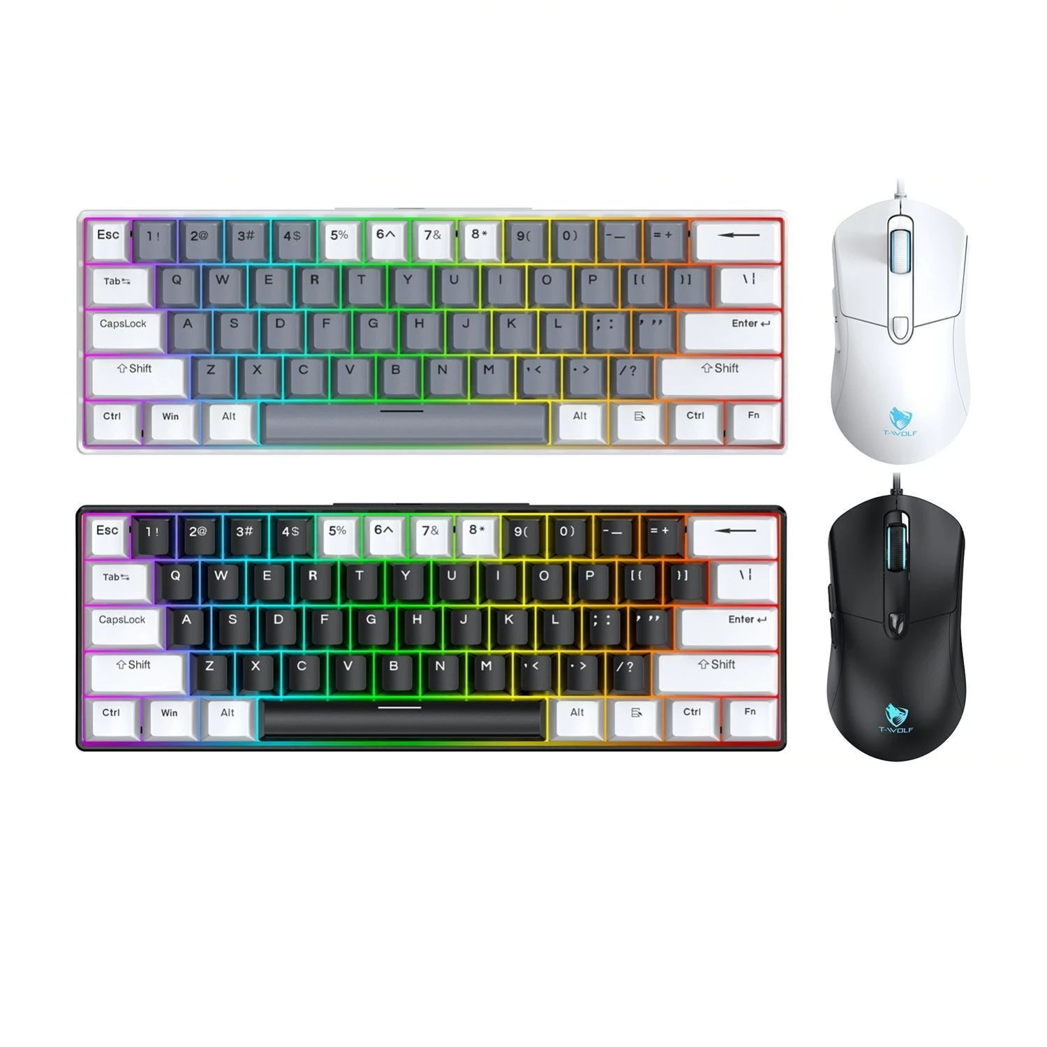 Mechanical Keyboard and Mouse Set Wired 61 Key Switch Double Color Combo teclado gamer keyboards 60% PC Ergonomic UPS tastiera