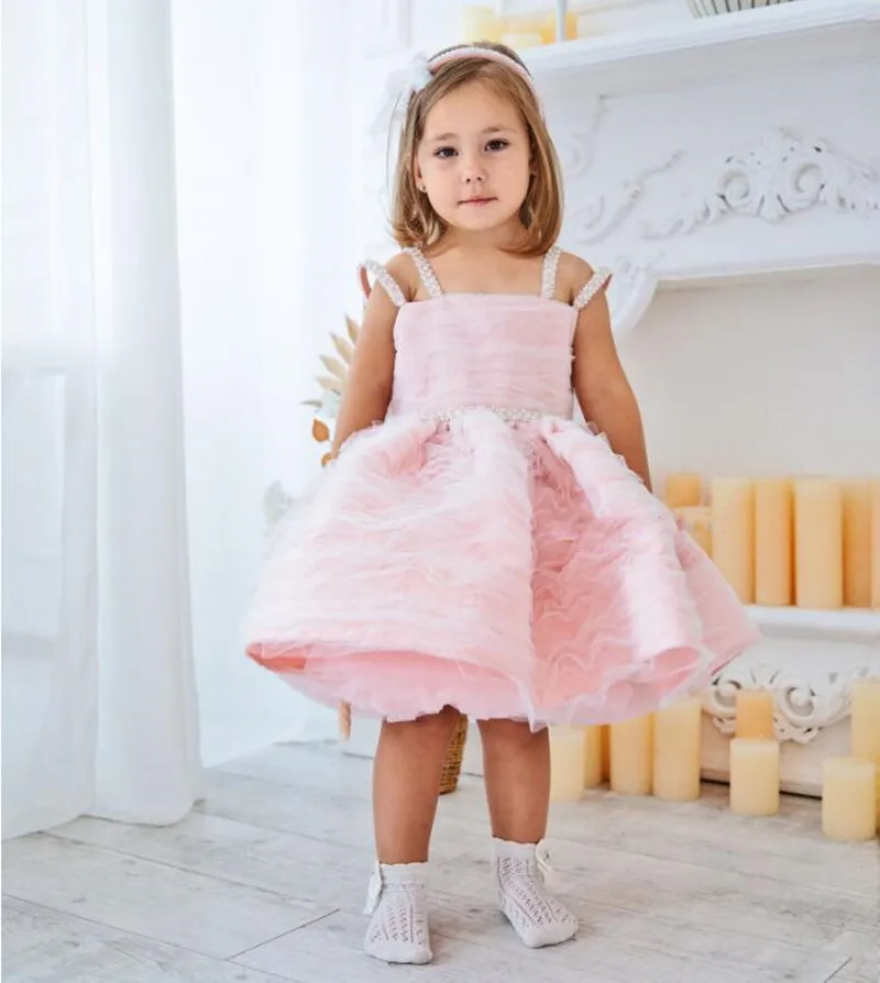 

Pink Cute Baby Girl Dress Birthday Party Gown Kid Baptism Gown Tutu Outfit Costume Flower Girl Dress Wedding