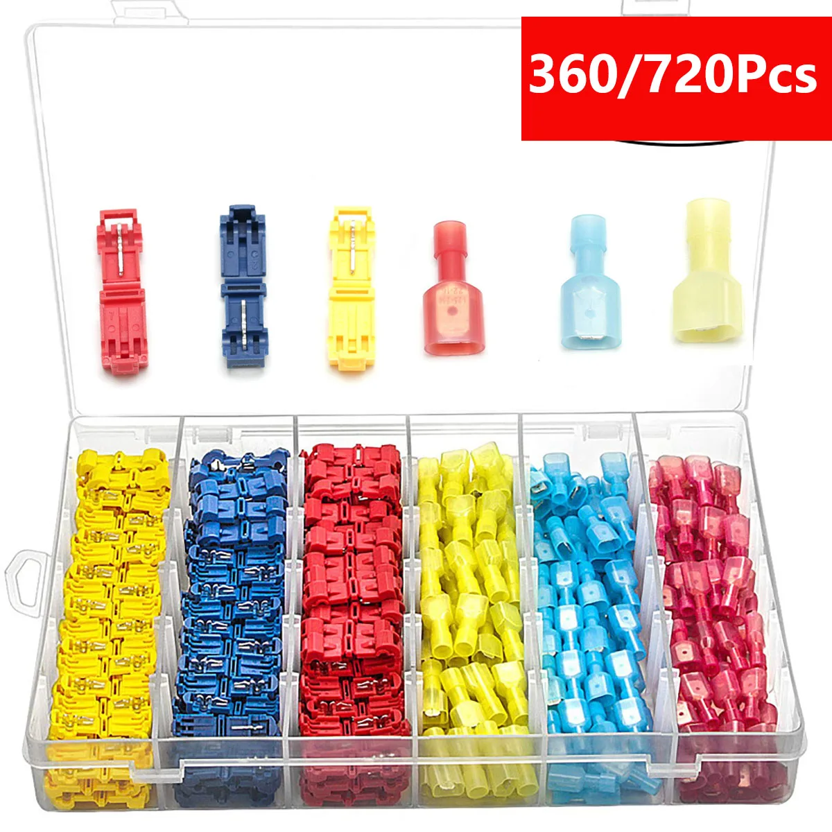 

360/720Pc T Tap Wire Connectors Kit Electrical Connector Kit Spade Terminals Quick Splice Disconnect Wire Taps Cable Splice Lock