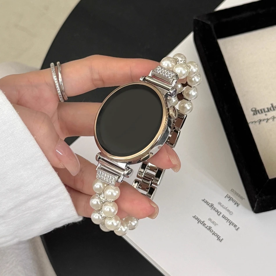 18/20/22MM Watch Band For Samsung Galaxy Watch 8/7/4 6 Classic 5 Pro Pearl Diamond Bracelet Strap For Amazfit Bip/GTS GT2 Huawei